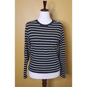 H&M European Cotton Jumper Striped Black White Gold Button Sweater Size L Womens